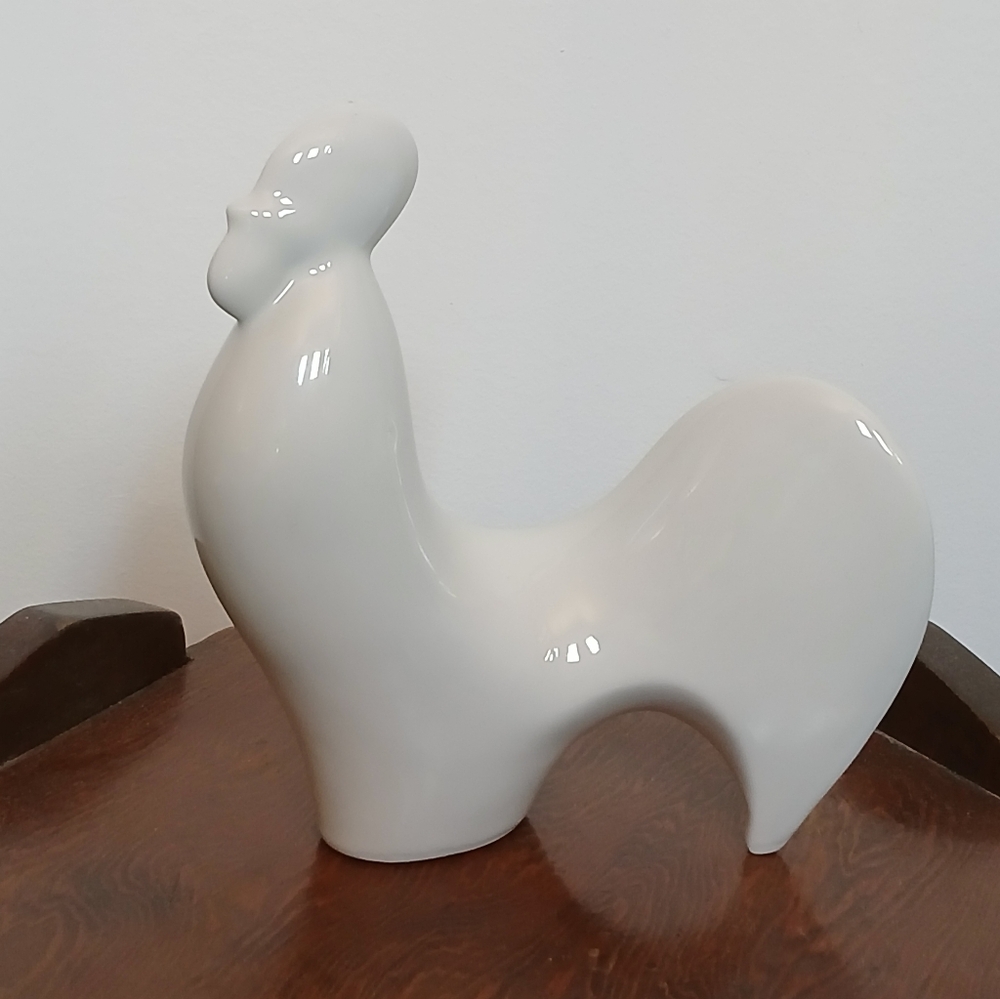 Vintage Mid-Century Naaman Israel White Porcelain Stylized Rooster Figurine 7"